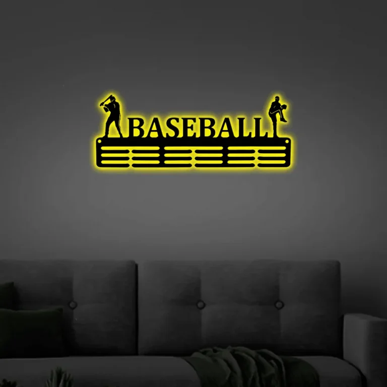 Customized Baseball Sport Medal Hanger Led Lights, Metal Sign - 12 Rungs For Medals & Ribbons, Show Team Spirit, Metal Sign, Art, Wall Decor