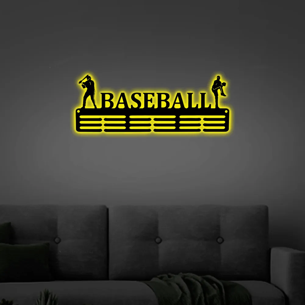 Customized Baseball Sport Medal Hanger Led Lights, Metal Sign - 12 Rungs For Medals & Ribbons, Show Team Spirit, Metal Sign, Art, Wall Decor