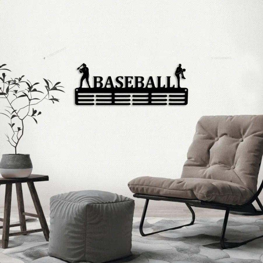 Customized Baseball Sport Medal Hanger Led Lights, Metal Sign - 12 Rungs For Medals & Ribbons, Show Team Spirit, Metal Sign, Art, Wall Decor