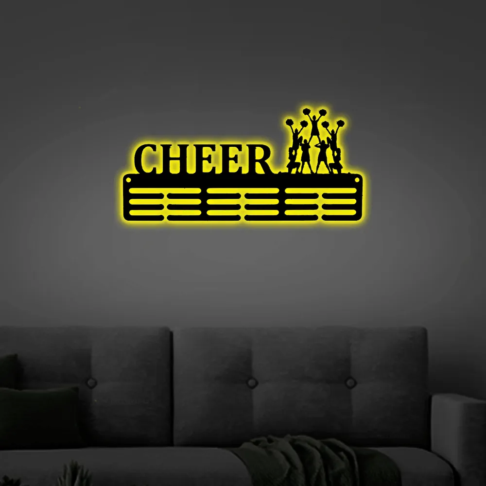 Customized Cheerleader Medal Hanger With Led Lights, Metal Sign - 12 Rungs For Medals _ Ribbons, Show Team Spirit, Metal Sign, Art, Wall Decor