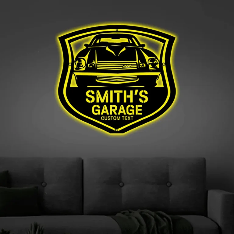 Customized Garage Metal Sign Led Lights, 1978 Camaro Z28 Steel Sign, Front Car Garage Wall Art Mechanic Car Name Home Decor Gift For Dad