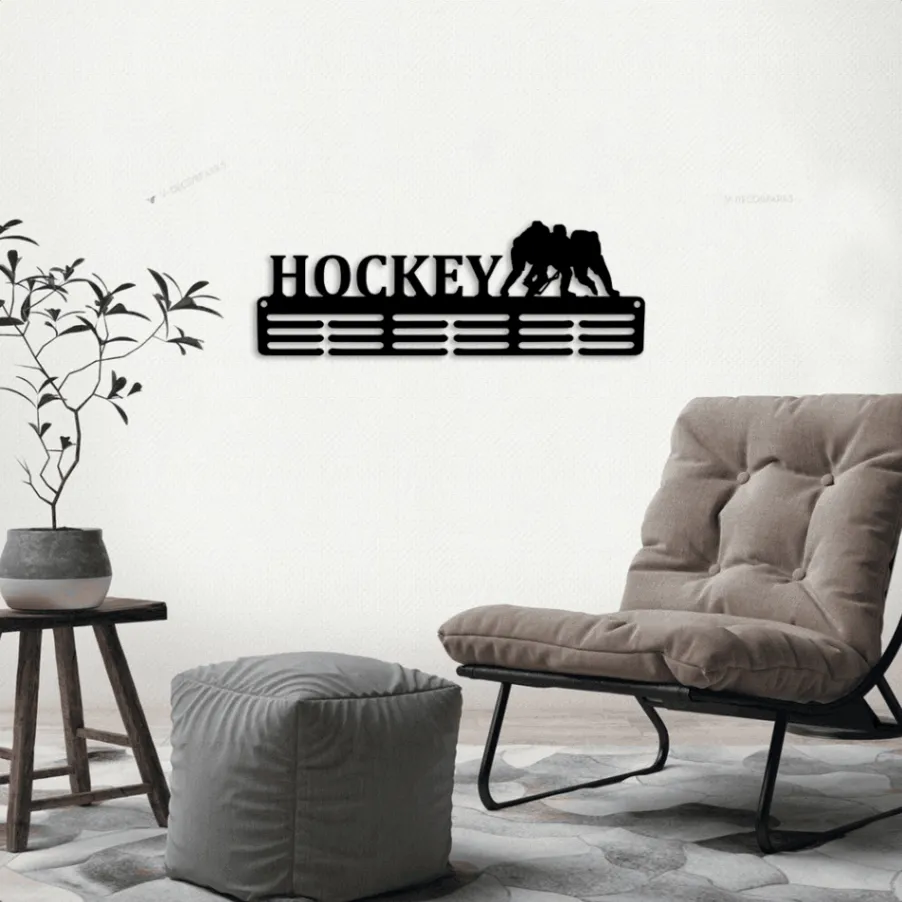 Customized Hockey Sport Medal Hanger Led Lights, Metal Sign - 12 Rungs For Medals & Ribbons, Show Team Spirit, Metal Sign, Wall Decor, Hockey Gift