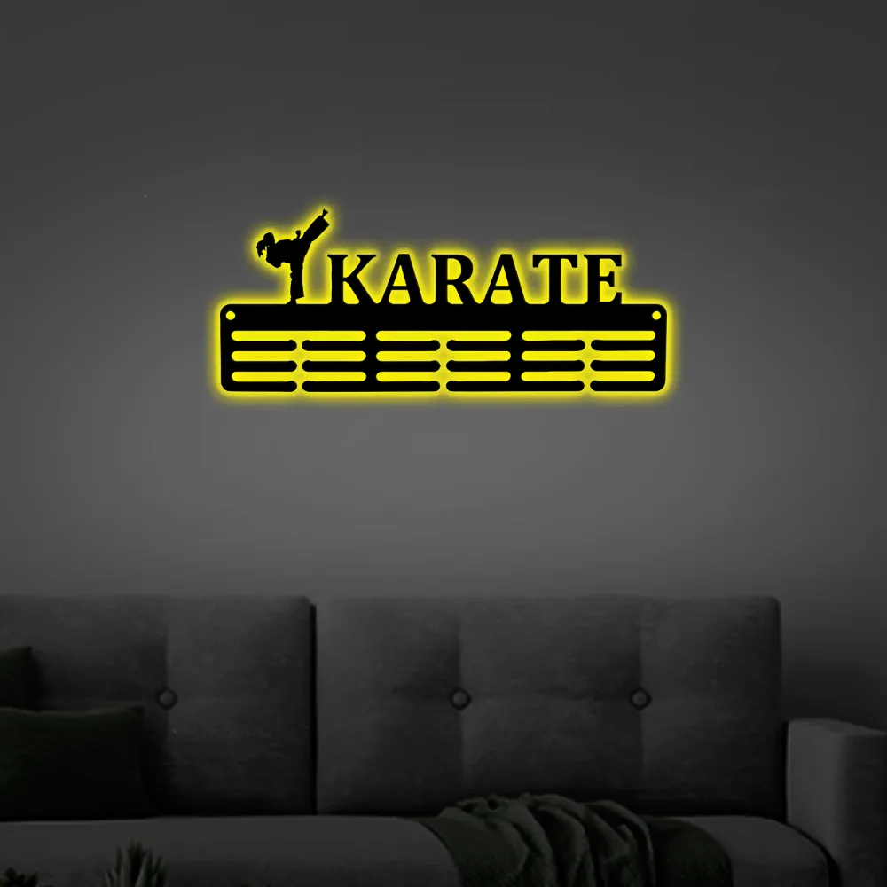 Customized Karate Sport Medal Hanger With Led Lights, Metal Sign - 12 Rungs For Medals & Ribbons, Show Team Spirit, Metal Sign, Art, Wall Decor