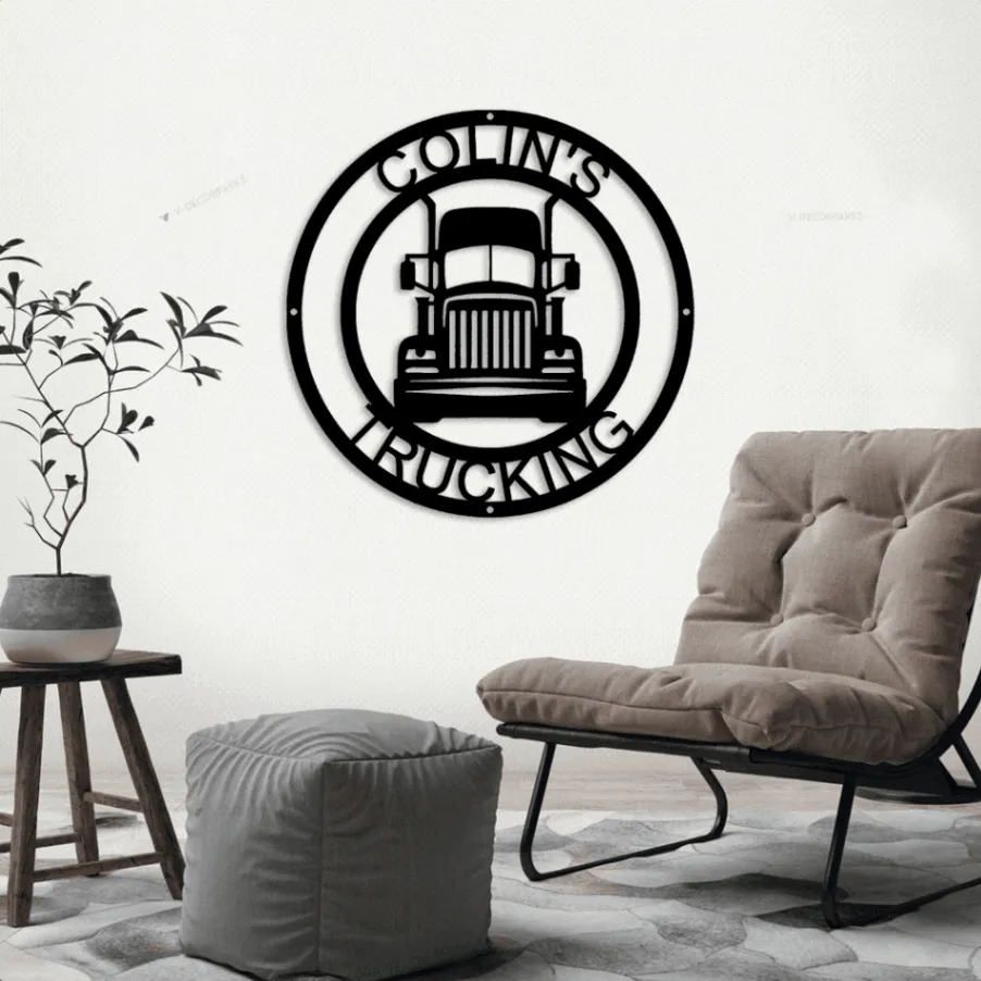 Customized Metal Trucker With Led Lights Sign, 18 Wheeler, Metal Sign Art, Trucking Company, Tractor Trailer Gift