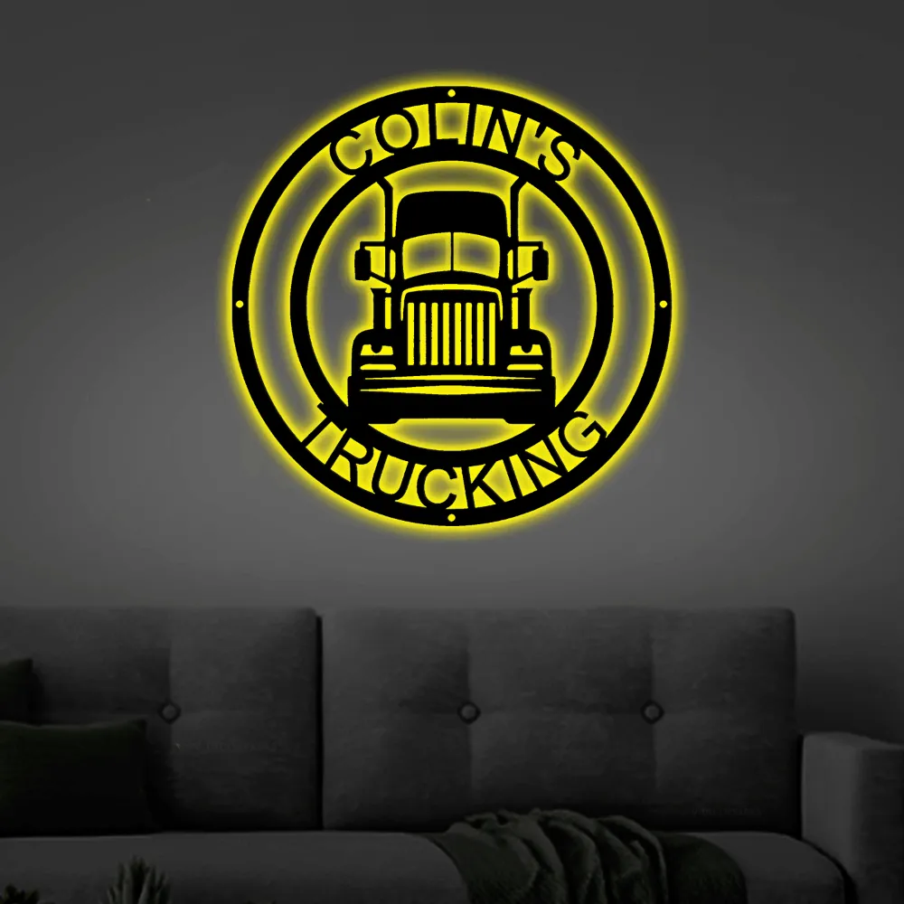 Customized Metal Trucker With Led Lights Sign, 18 Wheeler, Metal Sign Art, Trucking Company, Tractor Trailer Gift