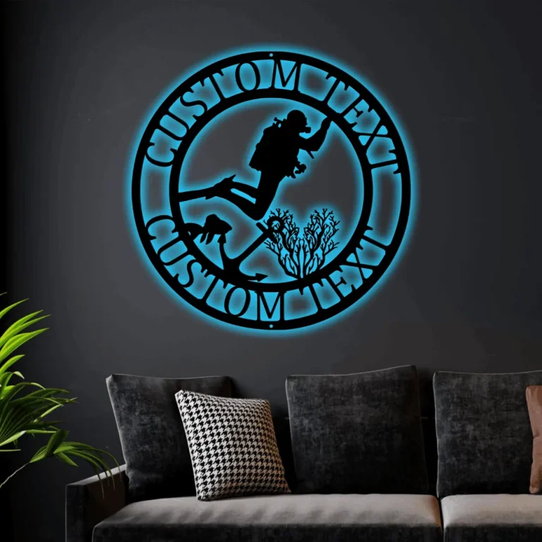 Customized Scuba Diving With Led Lights Sign Home Decor Scuba Diver Wall Decor Diving Hobby Gift Beach House Steel Monogram Wall Sign