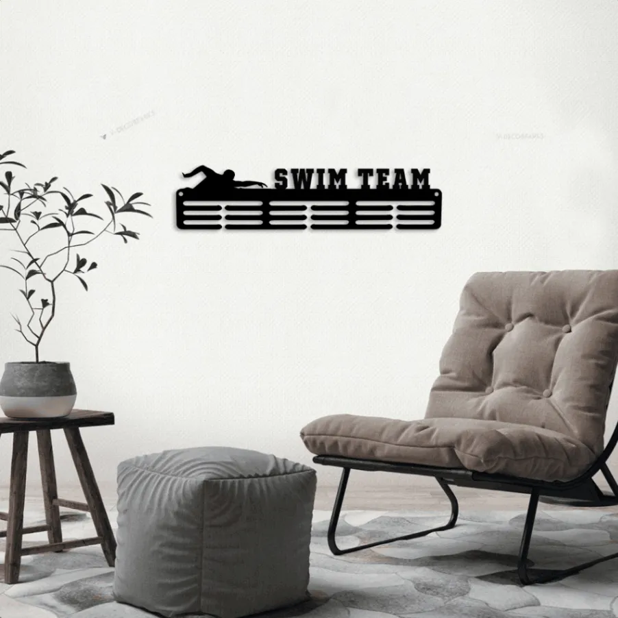 Customized Swim Team Sport Medal Hanger Led Lights, Metal Sign - 12 Rungs For Medals & Ribbons, Show Team Spirit, Metal Sign, Art, Wall Decor