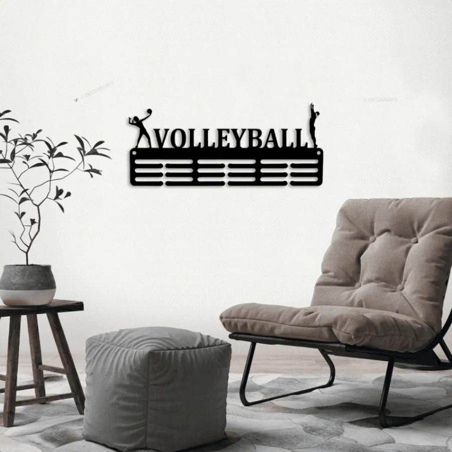 Customized Volleyball Sport Medal Hanger Metal Sign With Led Lights, - 12 Rungs For Medals & Ribbons, Show Team Spirit, Metal Sign, Art, Wall Decor