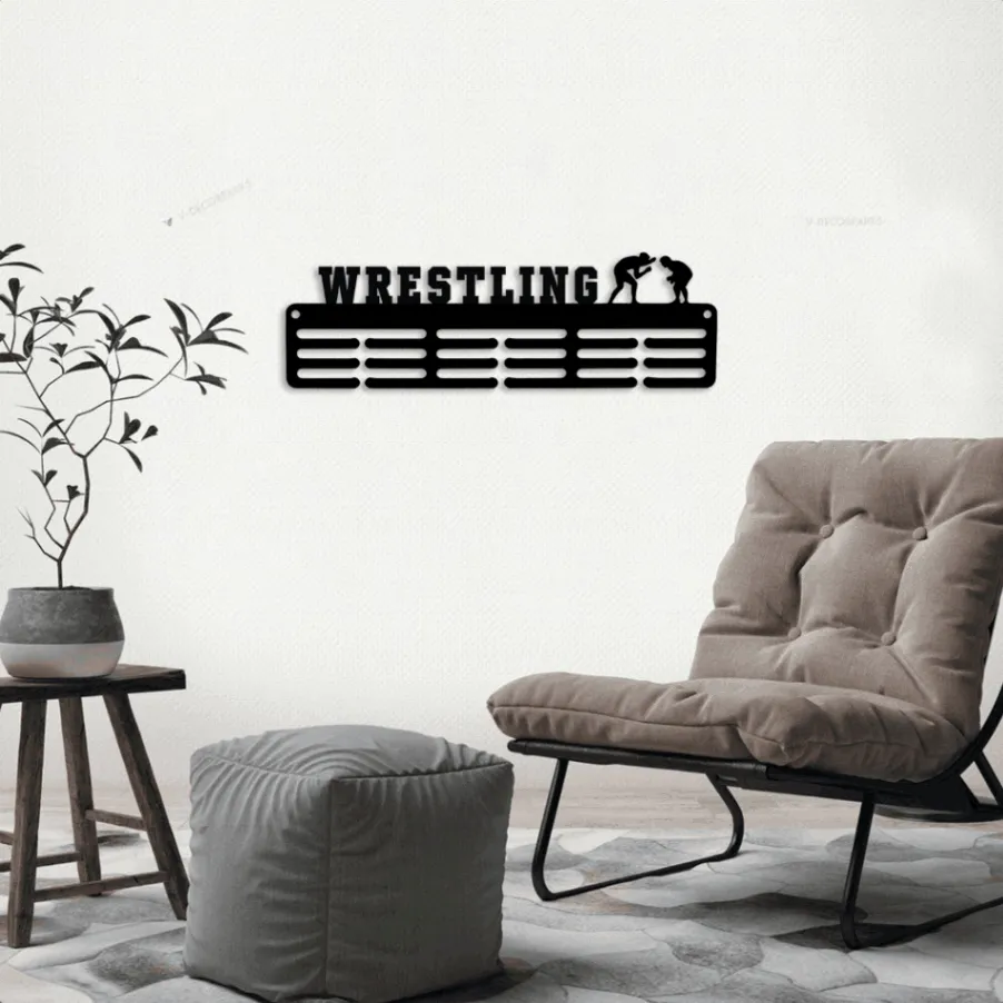 Customized Wrestling Sport Medal Hanger Led Lights, Metal Sign - 12 Rungs For Medals & Ribbons, Show Team Spirit, Metal Sign, Art, Wall Decor