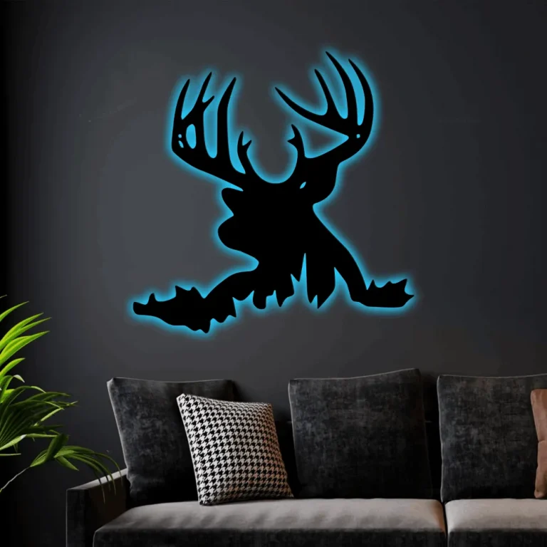 Deer Head With Led Lights Sign Monogram Wall Art Gift For Hunter Deer Head Monogram Steel Sign, Hunting Antlers Gift Home Wall Decor