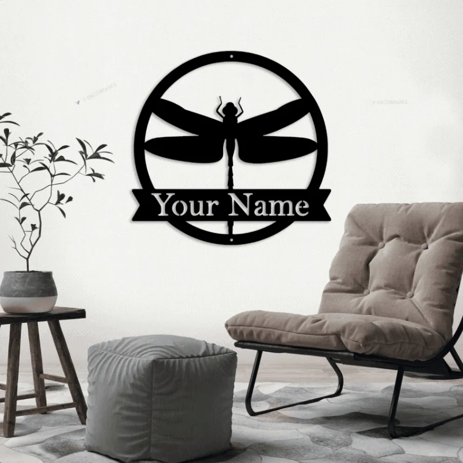 Dragon Fly Metal Sign With Led Lights, - Metal Wall Art Decor Personalized Dragonfly Metal Sign, Farm Sign, Metal Name Sign, Door Hanger