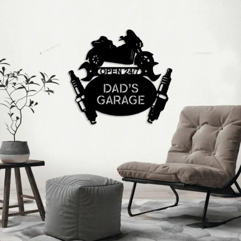 Dads Garage Sign Led Lights, Wall Hanging Decor Personalized Workshop Tool Sign Gift For Him Garage Owner Trike Mechanic Monogram