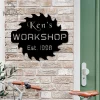Dads Workshop Saw Blade Design Metal Sign, Outdoor Metal Wall Art, Wall Hanging Gift For Father