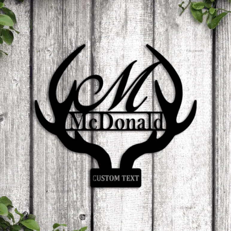 Deer Antler Monogram Letter With Led Lights Sign Home Decor, Hunter Gift, Elk Deer Camp Sign, Deer Name Metal Sign, Fathers Day Gift