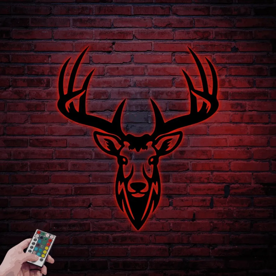 Deer Head Sign With Led Lights, Deer Home Wall Decor, Geometric Wall Art, Bedroom Wall Decor, Hunting Wall Decor, Geometric Deer Head Wall Art