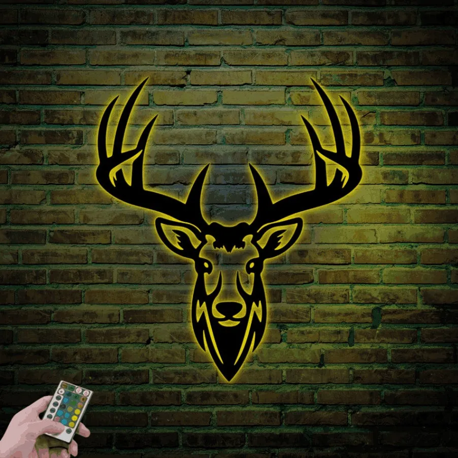 Deer Head Sign With Led Lights, Deer Home Wall Decor, Geometric Wall Art, Bedroom Wall Decor, Hunting Wall Decor, Geometric Deer Head Wall Art