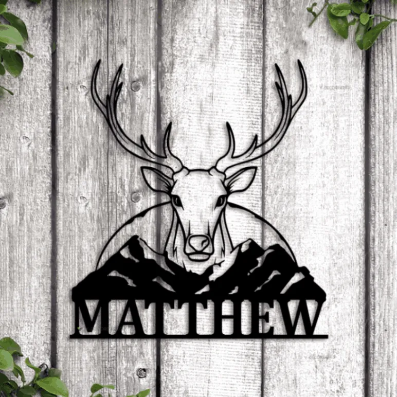 Deer Head Sign With Led Lights, Deer Antler Decor, Deer Hunter Gift, Deer Camp Sign, Personalized Deer Name Metal Sign, Fathers Day Gift