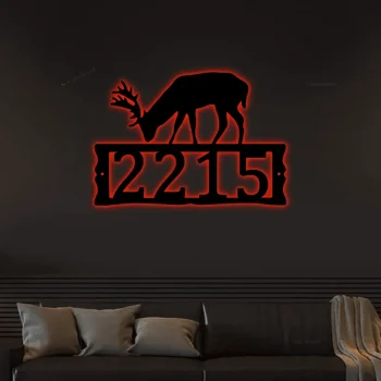 Led Lights, Deer Metal Address Plaque For House, Address Number, Metal Address Sign, House Numbers, Front Porch Address