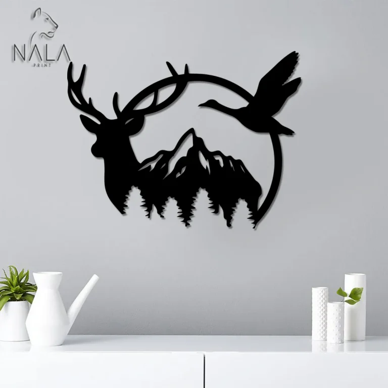 Deer Scene And Mallard Metal Sign, Nature Metal Wall Hangings, Deer And Mallard Metal Wall Art, Modern Home Decor, Housewarming Unique Gift