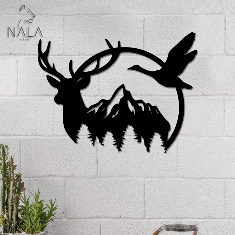 Deer Scene And Mallard Metal Sign, Nature Metal Wall Hangings, Deer And Mallard Metal Wall Art, Modern Home Decor, Housewarming Unique Gift