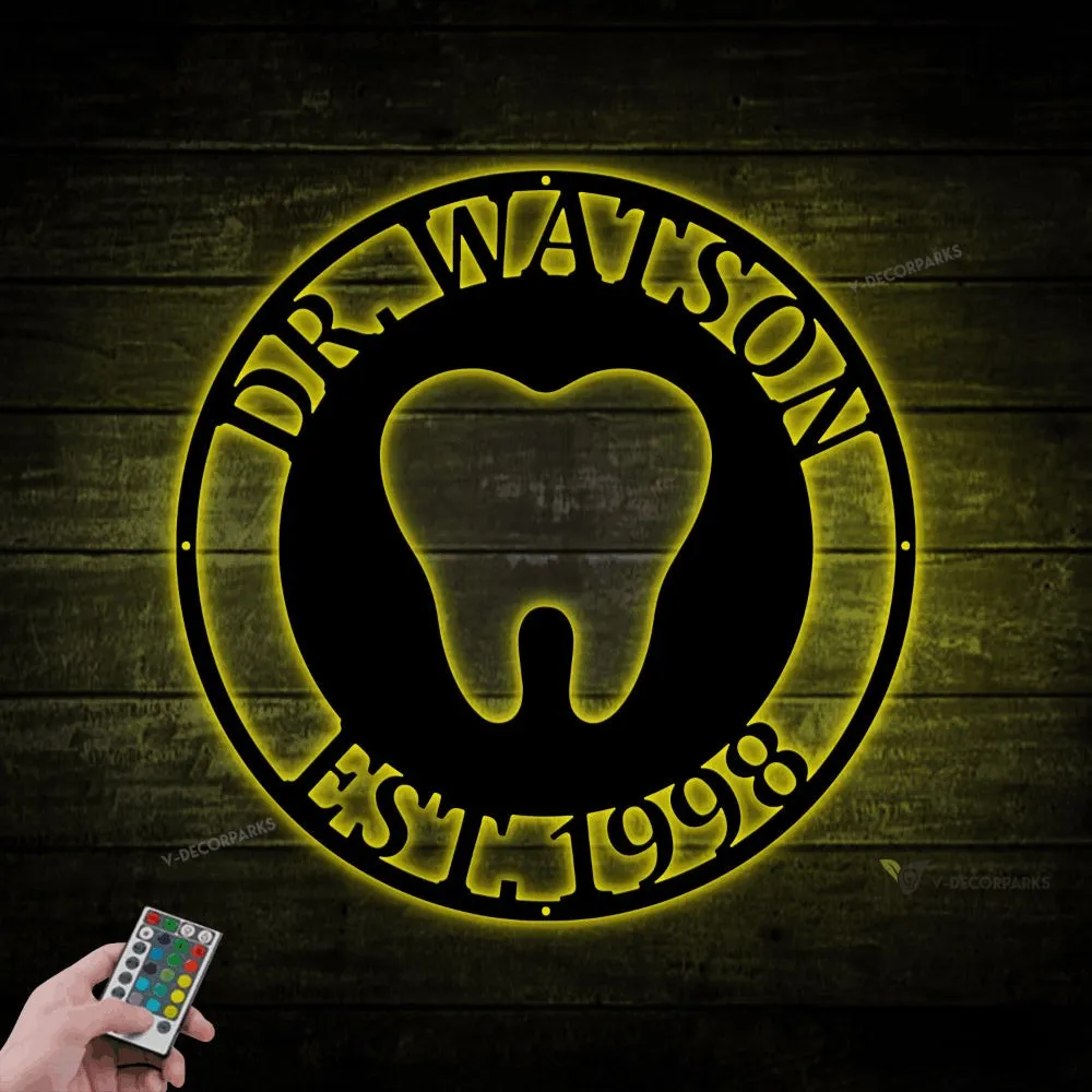 Dentist Office Wall Decor With Led Lights, Dentist Gift, Dental Office Sign, Dentist Office Metal Wall Decor, Personalized Dental Metal Wall Art