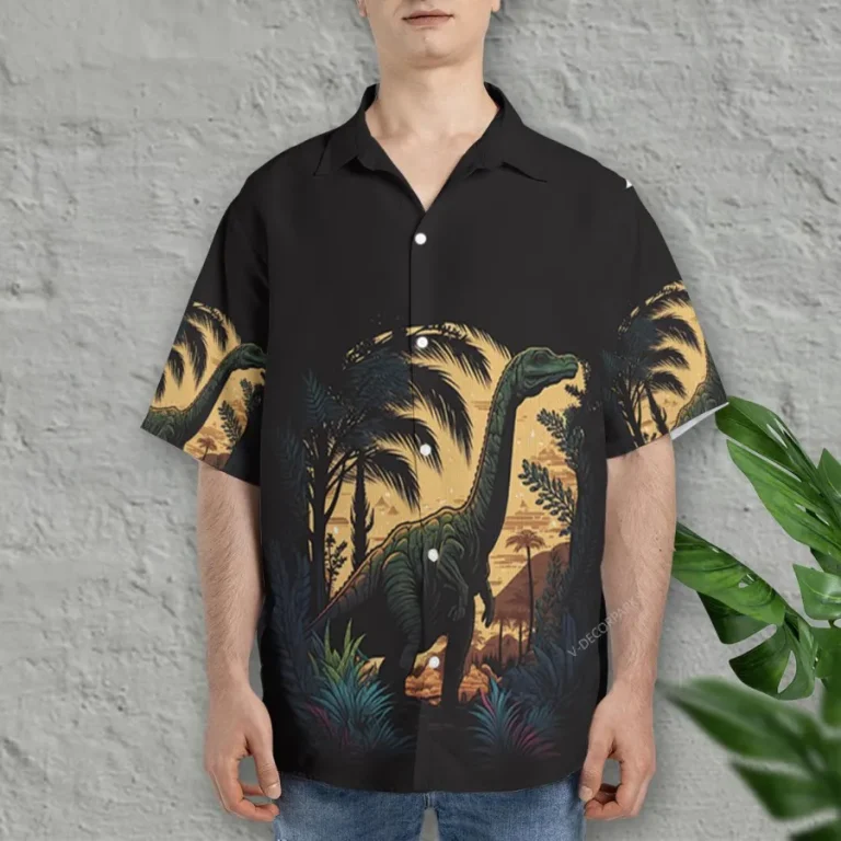 Prehistoric Dinosaur Hawaiian Shirts For Men Women, Dinosaur Summer Beach Shirt, Dinosaur Island Button Down Short Sleeve Shirts, Summer Aloha Shirts