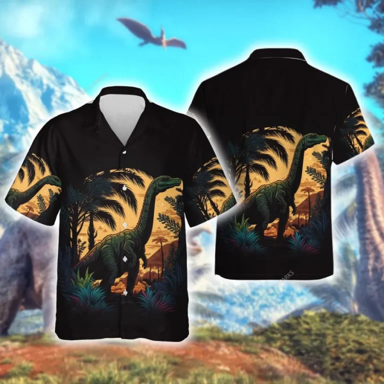 Prehistoric Dinosaur Hawaiian Shirts For Men Women, Dinosaur Summer Beach Shirt, Dinosaur Island Button Down Short Sleeve Shirts, Summer Aloha Shirts