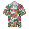 Dinosaur Drinks Beer Hawaiian Shirts For Men Women, Dinosaur Summer Beach Shirt, Dinosaur Hibiscus Button Down Short Sleeve Shirts, Summer Aloha Shirt