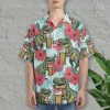 Dinosaur Drinks Beer Hawaiian Shirts For Men Women, Dinosaur Summer Beach Shirt, Dinosaur Hibiscus Button Down Short Sleeve Shirts, Summer Aloha Shirt