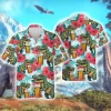 Dinosaur Drinks Beer Hawaiian Shirts For Men Women, Dinosaur Summer Beach Shirt, Dinosaur Hibiscus Button Down Short Sleeve Shirts, Summer Aloha Shirt