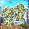 Dinosaur Drinking Beer Hawaiian Shirts For Men Women, Dinosaur Summer Beach Shirts, Tropical Leaves Button Down Short Sleeve Shirt, Summer Aloha Shirt