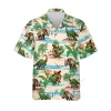 Tropical Dinosaur Hawaiian Shirts For Men Women, Dinosaur Summer Beach Shirts, Tropical Leaves Button Down Short Sleeve Shirt, Summer Aloha Shirt