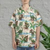 Tropical Dinosaur Hawaiian Shirts For Men Women, Dinosaur Summer Beach Shirts, Tropical Leaves Button Down Short Sleeve Shirt, Summer Aloha Shirt