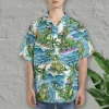 Dinosaur Surfing Hawaiian Shirts For Men Women, Funny Dinosaur Summer Beach Shirts, Tropical Button Down Short Sleeve Shirts, Summer Aloha Shirts