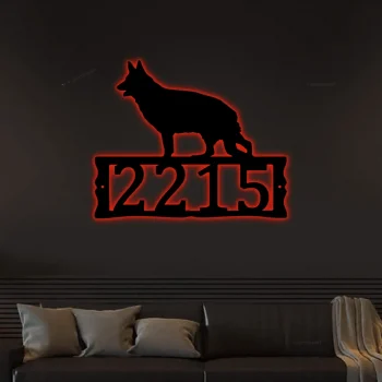 Dog House Numbers - German Shepherd Led Lights, Metal Address Plaque For House, Address Number, Metal Address Sign, House Numbers, Front Porch Address