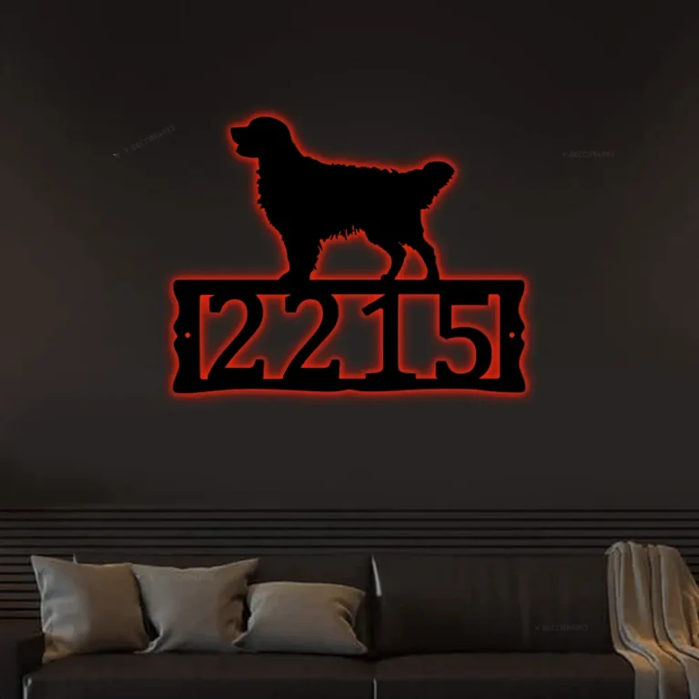 Dog House Numbers Led Lights, - Golden Retriever Metal Address Plaque For House, Address Number, Metal Address Sign, Front Porch Address