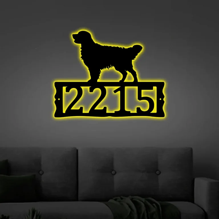 Dog House Numbers Led Lights, - Golden Retriever Metal Address Plaque For House, Address Number, Metal Address Sign, Front Porch Address