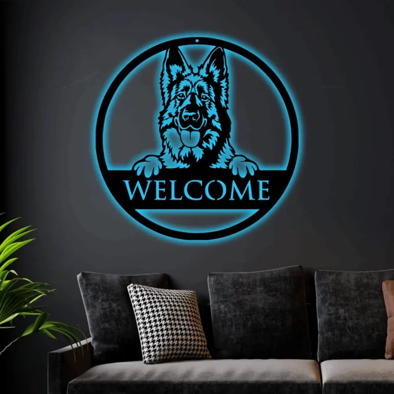 Dog Metal Name Sign With Led Lights, Custom Dog Breed Metal Art, Dog Address Sign, Personalized Welcome Sign, Dog Wall Art, Custom Dog Welcome Sign