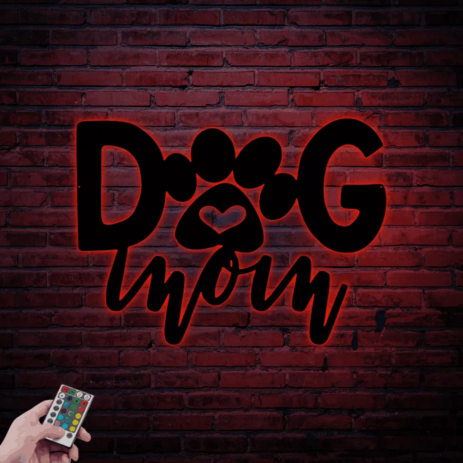 Dog Mom Sign Led Lights, Dog Metal Wall Art, Dog Mama Gifts, Dog Lover Gift, Dog Mom Gifts, Dog Mom Wall Art, Dog Mom Decor, Dog Decor, Dog Gifts Mom