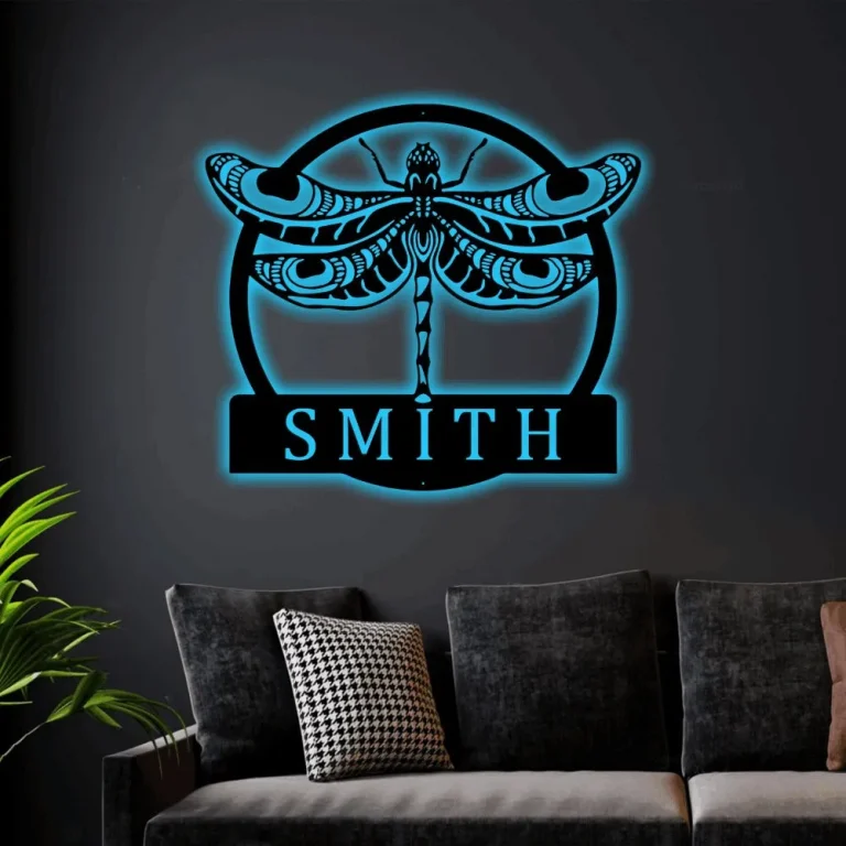 Dragonfly Monogram With Led Lights, Personalized Dragonfly Sign, Dragonfly Metal Decor, Dragonfly Wall Art, Housewarming Gift