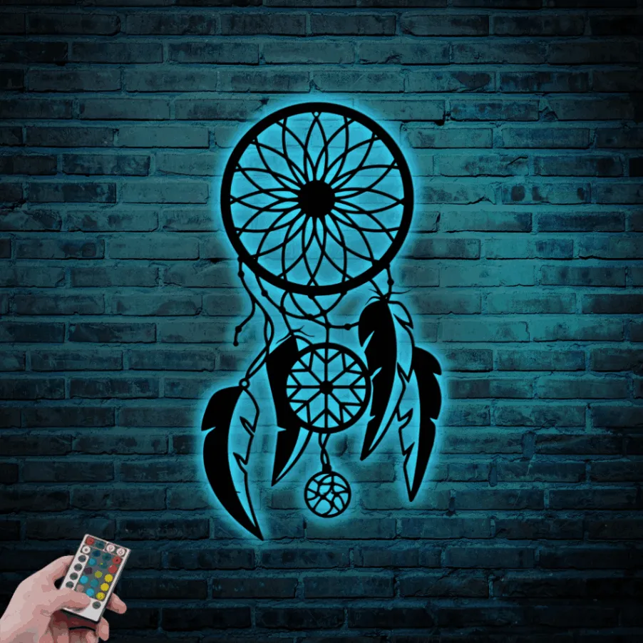 Dream Catcher Metal Wall Art With Led Lights, Boho Decor, Wall Hanging, Farmhouse Bedroom Decor, Above Bed Decor, Dreamcatcher Metal Art