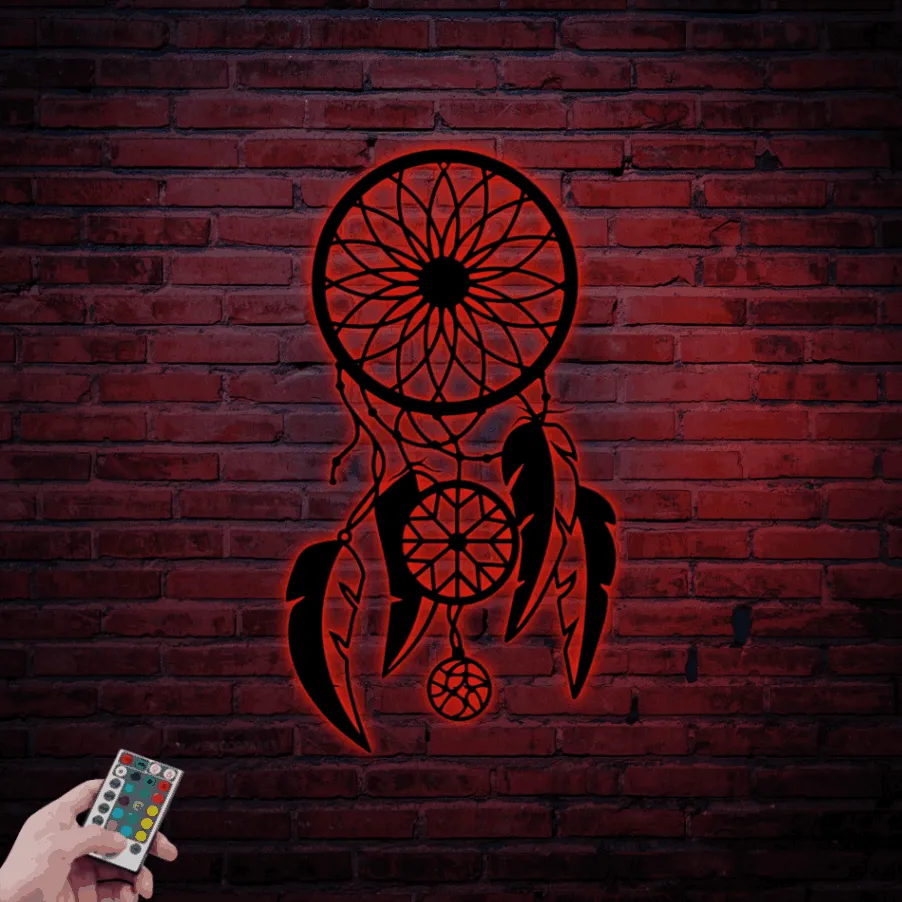 Dream Catcher Metal Wall Art With Led Lights, Boho Decor, Wall Hanging, Farmhouse Bedroom Decor, Above Bed Decor, Dreamcatcher Metal Art