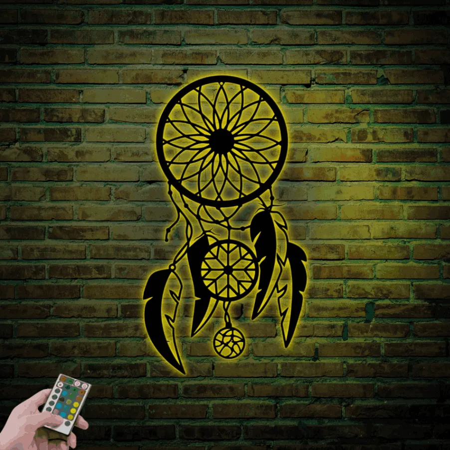 Dream Catcher Metal Wall Art With Led Lights, Boho Decor, Wall Hanging, Farmhouse Bedroom Decor, Above Bed Decor, Dreamcatcher Metal Art