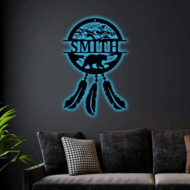 Dream Catcher Monogram With Led Lights, Personalized Dream Catcher, Dreamcatcher Metal Sign, Dream Catcher Sign, Nursery Decor, Dream Catcher