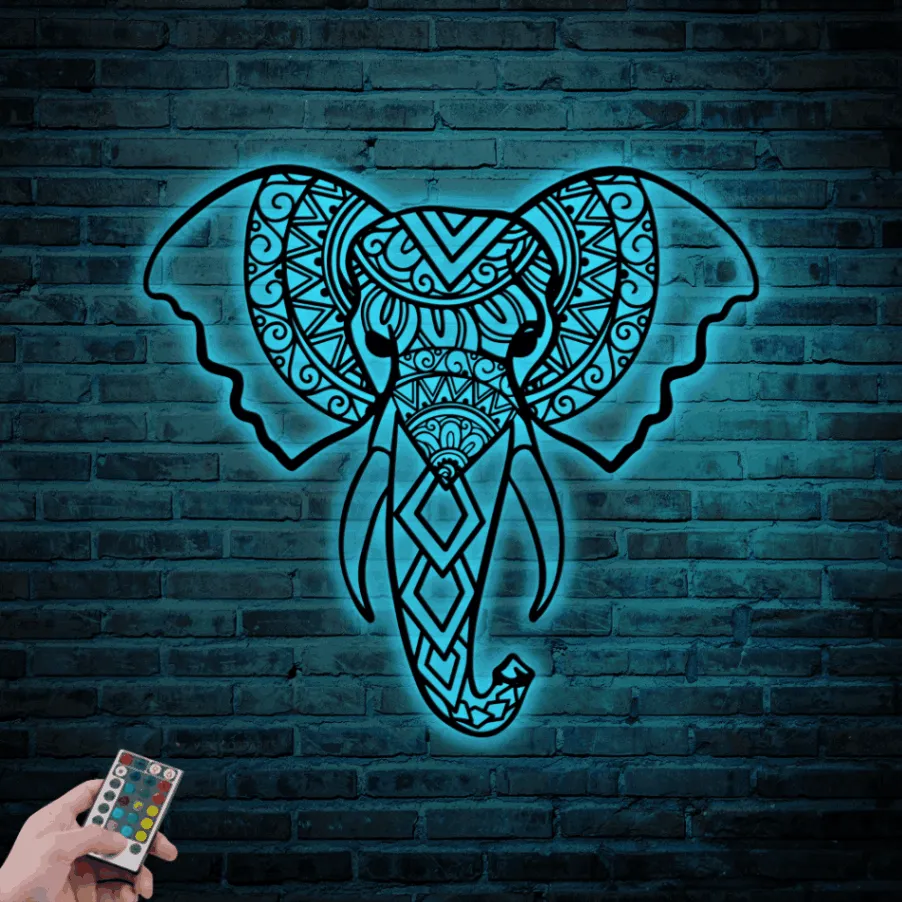 Elephant Metal Sign With Led Lights, Elephant Head Wall Decor, Elephant Wall Art Metal, Safari Decor, Elephant Metal Wall Art, Elephant Gift