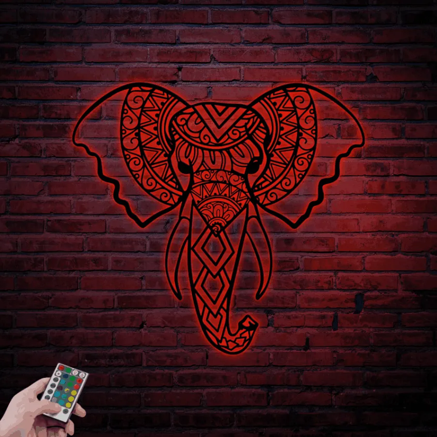 Elephant Metal Sign With Led Lights, Elephant Head Wall Decor, Elephant Wall Art Metal, Safari Decor, Elephant Metal Wall Art, Elephant Gift