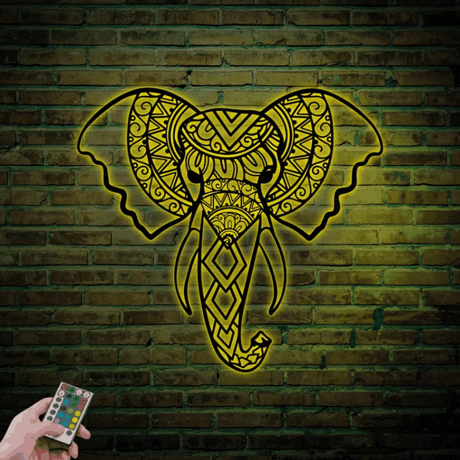 Elephant Metal Sign With Led Lights, Elephant Head Wall Decor, Elephant Wall Art Metal, Safari Decor, Elephant Metal Wall Art, Elephant Gift