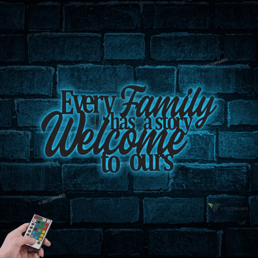 Every Family Has A Story Welcome To Ours, Metal Monogram With Led Lights, Metal Wall Decor, Metal Quote, Housewarming Gift,christmas Gift