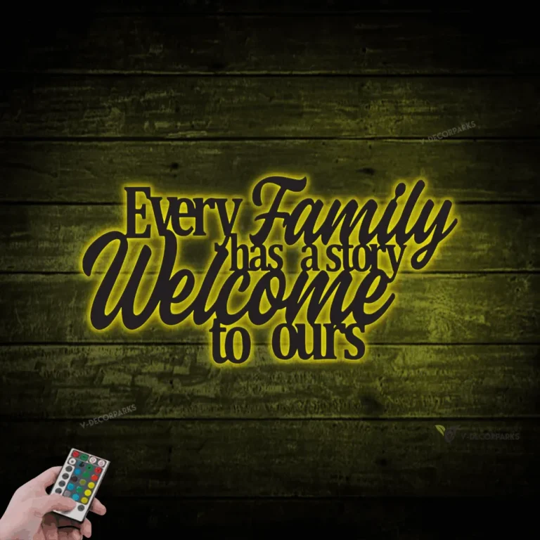 Every Family Has A Story Welcome To Ours, Metal Monogram With Led Lights, Metal Wall Decor, Metal Quote, Housewarming Gift,christmas Gift