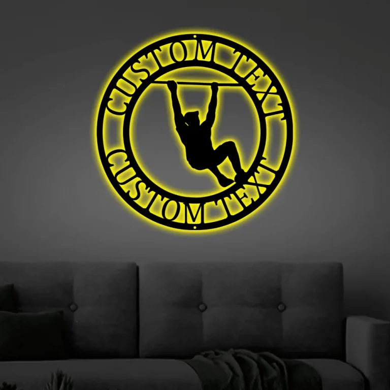 Fitness Club Sign With Led Lights Monogram Steel Sign Personalized Workout Home Gym Wall Art Decor Custom Crossfit Home Gym Wall Decor